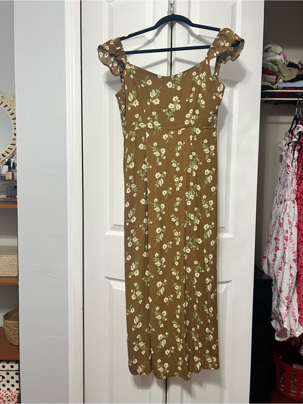 Workshop Republic Clothing Olive Floral Smocked Sundress with Cream Accents